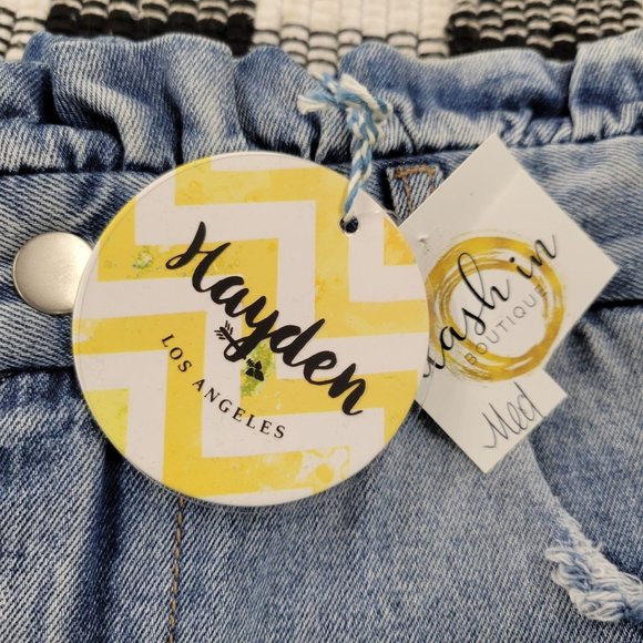 Hayden Denim Jean Skirt NEW Paperbag Ruffle Waist Sz M Distressed Pockets Light - Picture 4 of 12